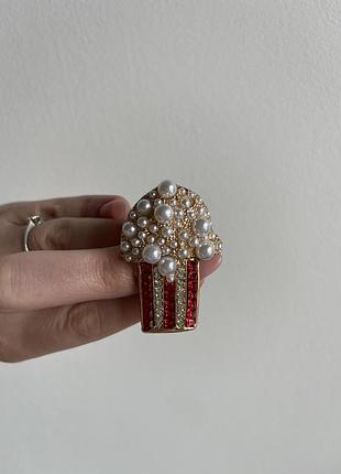 Металлическая брошь кино попкорн