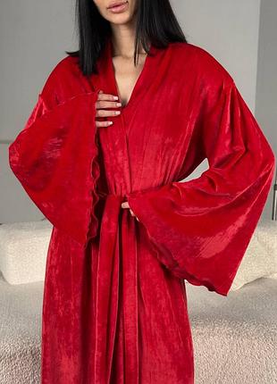 Эффектный длинный велюровый халат с поясом и расклешенными рукавами ❤️‍🔥