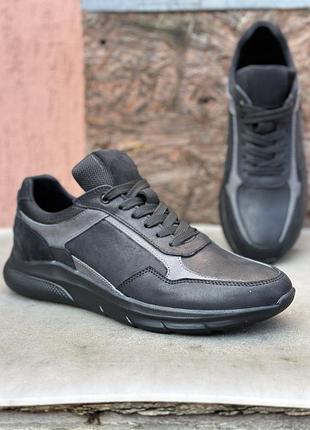 Мужские кроссовки повседневные базовые черного цвета натуральная кожа 28 ч