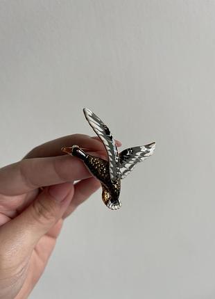 Металева брошка срібне крило, гусак, гуска, качка