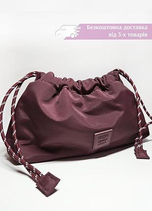 Бордова косметичка мішок на затяжках cult beauty x hush на шнурках бургунді марсала