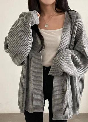 Теплий кардиган вʼязка в'язаний жіночий теплий з поясом ременем ангоровий вільного крою сірий чорний