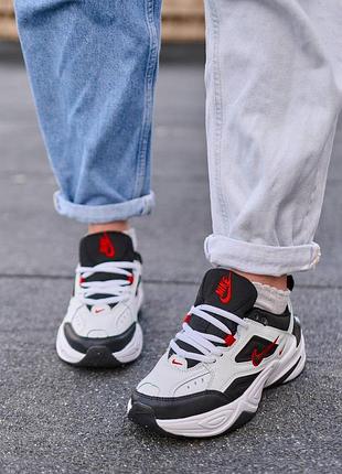 Nike m2k tekno black white «red logo» 4