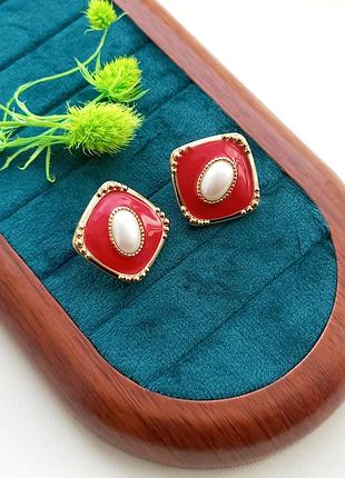 Avon винтажные серьги, яркая красная эмаль, жемчужины, бренд, винтаж