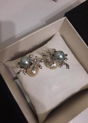 Серьги под жемчужины + камешки