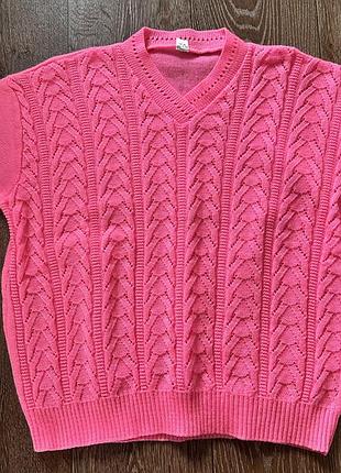Светр блуза кофта рожева акрил вʼязка жіноча короткий рукав