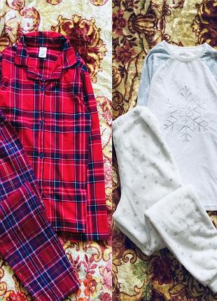 9-10 р., primark флісова та фланелева піжама з золотим люрексом та срібною сніжинкою. тепла, м"якень