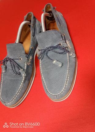 Мужские мокасины, бренд fellini, размер 44-45, длина стельки 29 см,цвет синий, замша,в середине кожа