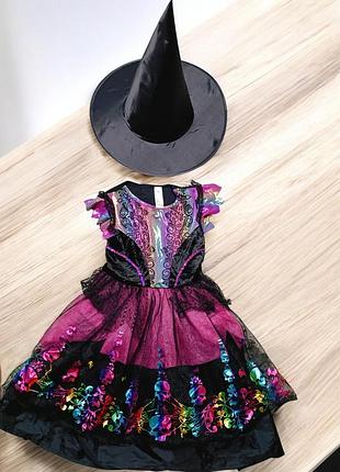 Костюм-плаття відьмочка скелет дівчинка дівчина. santa muerte. санта муерте з капелюхом 3-4 рік