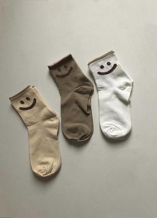 Набор носков носки шкарпетки белые бежевые коричневые смайлик милые женские детские следки гольфы