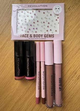 Revolution помада, блеск, карандаш для губ, стразы, lip glos