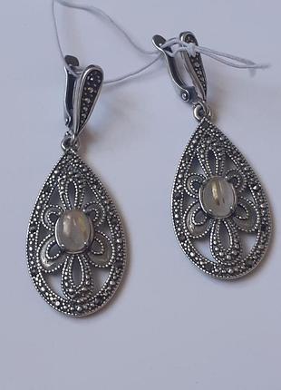 Сережки мельхіор камінь рутиловий кварц 400 грн