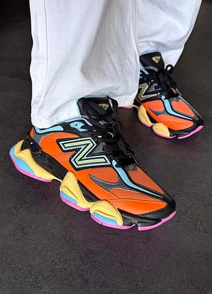 Шикарные яркие женские кроссовки new balance 9060 sun glow team sky blue premium оранжевые цветные