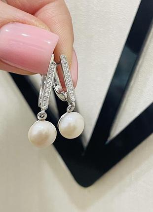 Серебряные серьги с жемчужиной 925 проба
