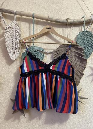 Різнокольоровий топ майка з мереживом