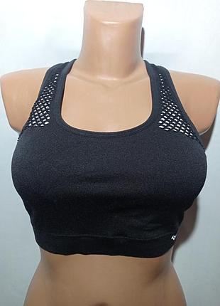 Бюстгальтер топ спортивный черного цвета, вставки сетка, размер l,xl.