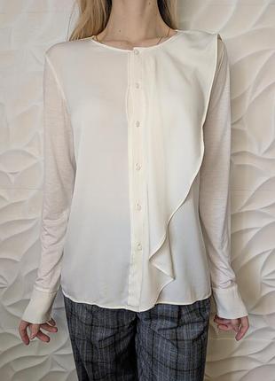 Strenesse блуза шовкова шовк ліоцелл біла молочна рюши волан шелковая шелк люкс бренд