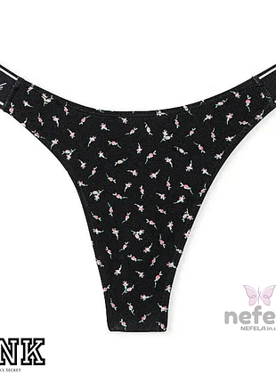 Трусики pink by victoria’s secret с логотипом, хлопковые, стринги с высоким вырезом