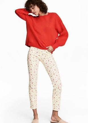 H&amp;m джинсы брюки молочные в цветы размер 36 us6