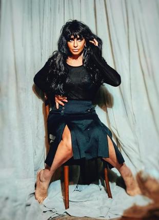 Юбка шерстяная eugen klein миди с разрезами складки винтажная карандаш офисная