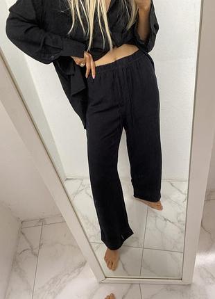 Стильні чорні лляні штани h&m штани вільні з льону кльош льон