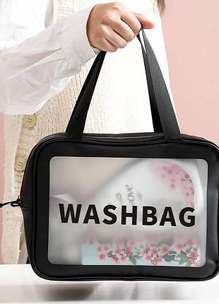 Прозора сумка-косметичка washbag big black 26см