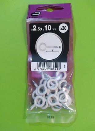 Винты с кольцом белые (d×l) 2,5×10мм.(20шт.), made in prc.