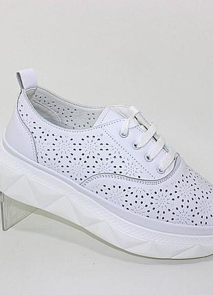 Кросівки 112987 шкіряні, сліпони з перфорацією, кросівки на потовщений підошві