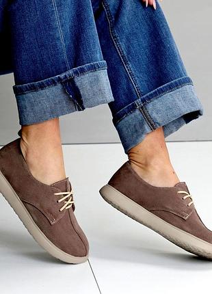 Стильные женские замшевые бежевые туфли осенние натуральная замша весна осень