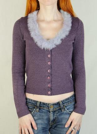 Кардиган kookai з хутром фіолетовий ліловий светр кофта джемпер топ лонслів хутро кролика бузковий приталений франція ґудзики
