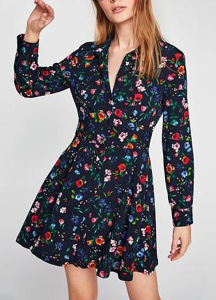 Платье, платье, на пуговицах, в цветочный принт, платье-рубашка, zara