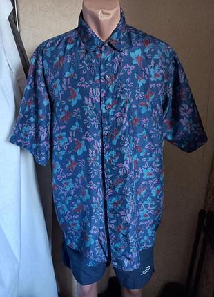 Винтажная шелковая рубашка на пуговицах on the brink, размер l, короткий рукав, ретро