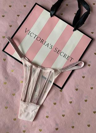 Трусики стрінги зі стразами victoria's secret sheer shine thong panty angel pink
