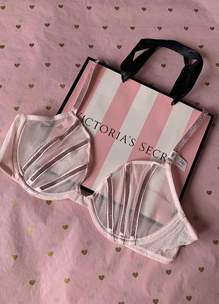 Бюстгальтер зі стразами victoria's secret sheer shine unlined low-cut demi bra angel pink