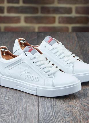 Чоловічі білі кеди натуральна шкіра, шкіряні кеди puma білого кольору pm 0401