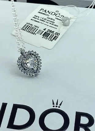 Серебряное колье пандора pandora сияющее сердце оригинал\серебро 925