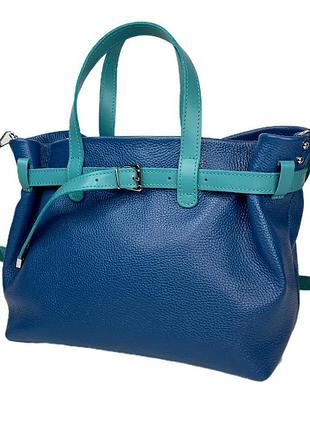 Сумка женская средняя натуральная кожа, синяя флотар 1601