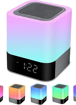 Приліжкова лампа з будильником, bluetooth-динамік, нічник для спальні, настільна лампа, кольори rgb