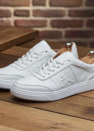 Мужские кожаные кроссовки кеды ck белые базовые натуральная кожа