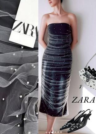 Zara невероятное вечернее платье с перлами р.м