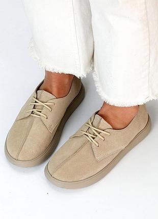 Классические бежевые туфли девчачье в замше, натуралы, круглый носок, классика, новинка 2025, низкий