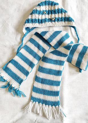 Шапочка и шарфик для младенца. возраст ребенка от 1 до 3 месяцев.