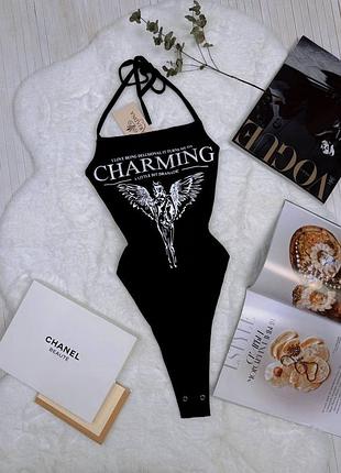 Женское боди на бретельках с надписью летнее