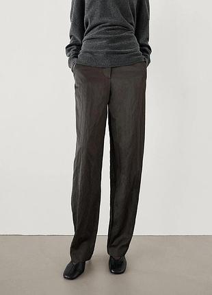 Женские атласный брюки прямого кроя в шоколадном цвете