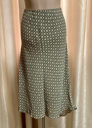 Юбка вискоза коричневого цвета с геометрическим фрактальным принтом размер 44/xl