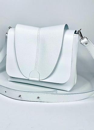 Сумка женская через плечо натуральная кожа белая с рептилией 1324