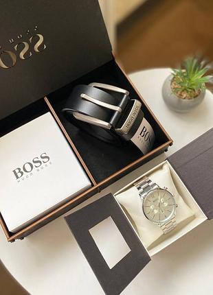 Часы + ремень hugo boss подарочный набор мужской