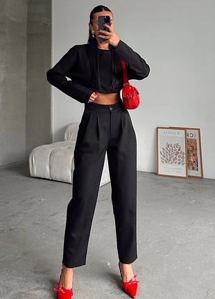 Женский костюм свободный топ с длинным рукавом и классические брюки с защелками на талии
