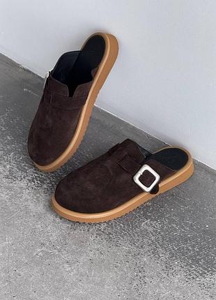 Крутезные женские замшевые сабо коричневые