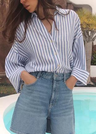 Рубашка женская в полоску льняная zara new